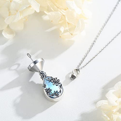 JUSTKIDSTOY Moonstone Urn Necklace for Ashes Sterling Silver Daisy/Rose/Tree Teardrop Pendant Necklace Cremation Jewelry Keepsake Memorial Gifts for Mother Grandma w/Funnel Filler - style: Daisy
