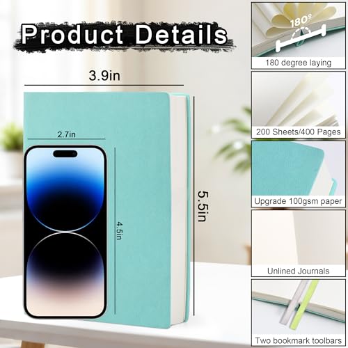 Thick Blank Journal Notebook400Pages Sketch Book Blank Journal Unlined No Lines Soft Leather Cover A6 (3.9 × 5.5) Journal Leather Notepad Drawing Book Memo Writing Sketch Pad Diary Notebook - color: Light Cyan-400 Page