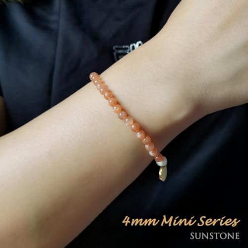 4mm Natural Gemstone Beads Stretch Bracelet for Women, With Freshwater Pearls, Energy Gem Birthday Gift for Her 7.2” - color: Sunstone