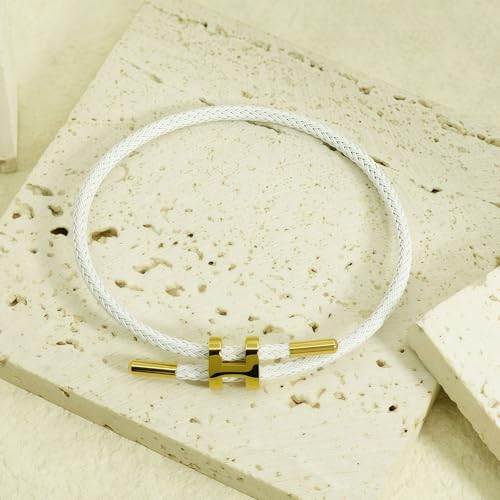 OSIRIDEH2 Bracelet with Adjustable Design Polished H Shape Buckle, Bracelets for Women, 18k Gold-plated Buckle Design Titanium Steel Wire Rope Women's Gift Jewelry - color: White Gold