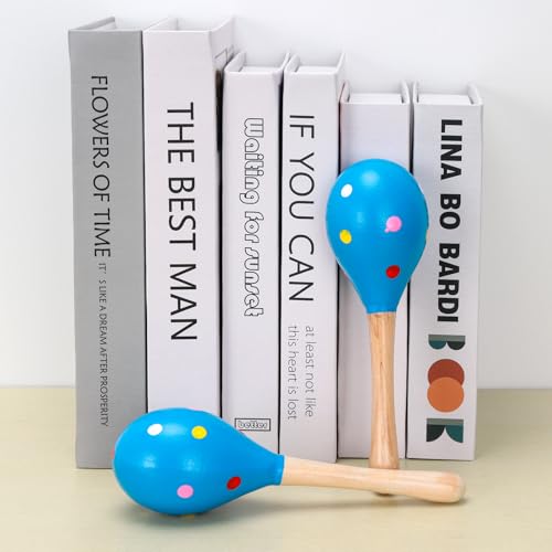 2 Pcs Maracas, 7.9 Inch Hand Percussion Rattles, Wooden Rumba Shaker Hand Musical Instruments with Clear Rhythm for Music Learning (Blue-7.9 Inch) - color: Blue-7.9 Inch