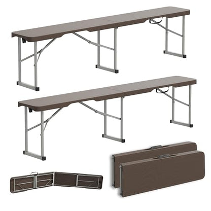 6ft Plastic Folding Bench with Carrying Handle & Lock, Portable Outdoor Bench in Garden Picnic Camping Dining Party Seat, Waterproof Bench for Soccer Activities, Ratten Patterned(2 Pack) - size: 2Pack Ratten
