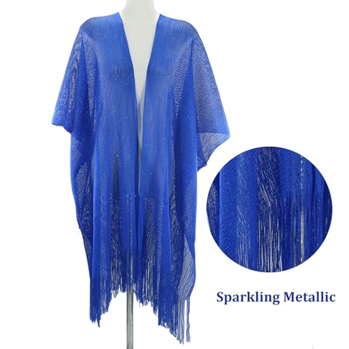 Sparkle Metallic Evening Shawls for Women formal Party Dresses Beach Travel Cardigan Shawl Wrap for Swimsuit - color: R-royal Blue