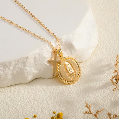 Golden Necklace for Women Virgin Mary Angel Butterfly Necklace Sister New Mom Friendship Necklace Birthday Christmas Gift - style: Virgin Mary