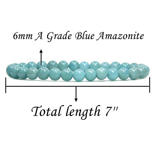 Angelstones Handmade Natural Healing Gemstone 6mm Round Beads Stretch Crystal Bracelet 7 Inch Unisex - color: Blue Amazonite