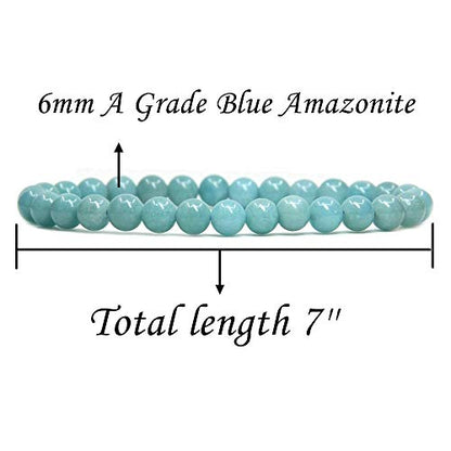 Angelstones Handmade Natural Healing Gemstone 6mm Round Beads Stretch Crystal Bracelet 7 Inch Unisex - color: Blue Amazonite