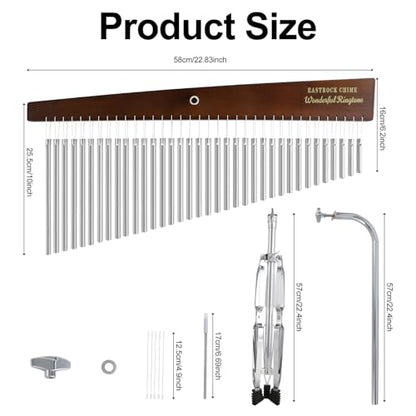 EASTROCK 36 Note Chimes Slant Style Musical Instruments Percussion Instrument European Ash Single-row Chime Bar Chimes Percussion Height-Adjustable Stand Silver - color: Silver