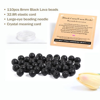 AD Beads 8mm Natural Round Loose Beads 110 Pieces, for Making 108 Mala Prayer Beads Necklace, Bracelet & Yoga Meditation, Jewelry Design (Black Lave) - color: Black Lave, size: 8mm-110pcs