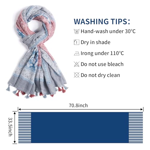 Scarf for Women Lightweight Soft Floral Leopard Printed Scarves Fall Winter Fashion Shawl Wrap with Fringe