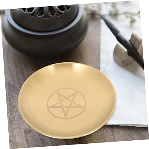 Pentacle Altar Candle Tray Set 2pcs Brass Star Ceremony Plate for Religious Offerings Decorative Candlestick Holder Storage Display for Home Decor