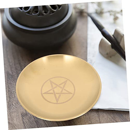 Pentacle Altar Candle Tray Set 2pcs Brass Star Ceremony Plate for Religious Offerings Decorative Candlestick Holder Storage Display for Home Decor