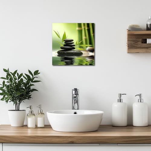 TIEHAOMAI Zen Canvas Wall Art Green Bamboo Stones Paintings Spa Stones Meditation Picture Prints for Gallery Corridor Decor（Zen-5,18x18inch (45x45cm)