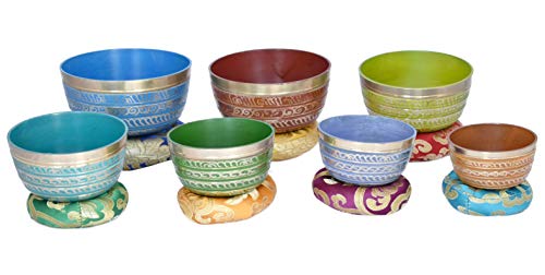 NHZ Chakra Healing Tibetan Singing Bowl Set of 7 for Meditation- Himalayan Singing bowls (Green) - color: Green