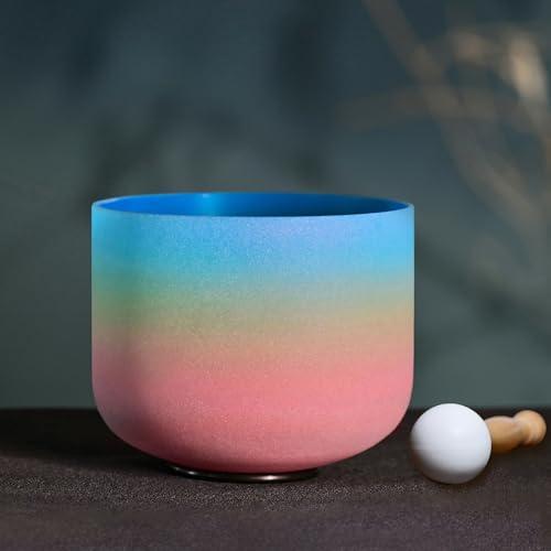 CVNC 440HZ 8 Inch Rainbow Colored G Note Throat Chakra Frosted Quartz Crystal Singing Bowl for Sound Healing and Meditation - color: G Note