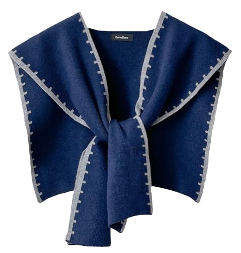 Halemet Knitted Shawl Wraps for Women Chic Sweater Cardigan Cashmere Scarf Knotted Shoulder Top Cover Cape Poncho Travel Wrap - color: Dark Blue
