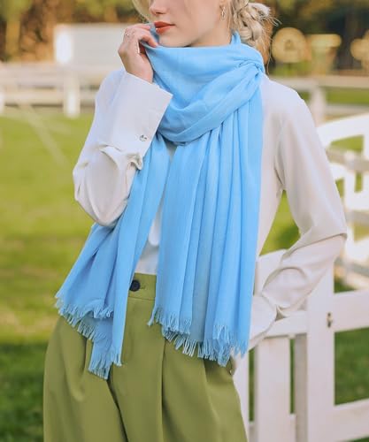 Harewom Lightweight Gauze Linen Feeling Shawl Wraps for Women Beach Summer Scarf for Evening Wedding Dresses - color: Shawl Wraps - Light Blue