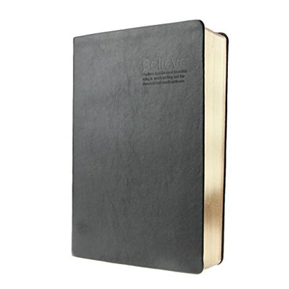RUIXIA Blank Page A5 Notebook Super Thick 240 Sheets Sketch Book with PU Leather Cover 100GSM Paper Notepad No Lines Journal Drawing Memo Writing Pad Diary for Study Working Travelling, Black Gold - color: Black with Gold Edge