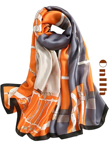 Large Shawl Scarf For Women Lightweight Wraps Silky Headscarf Long Sunscreen Scarfs - color: T27 Orange Chain / 70"x 35"