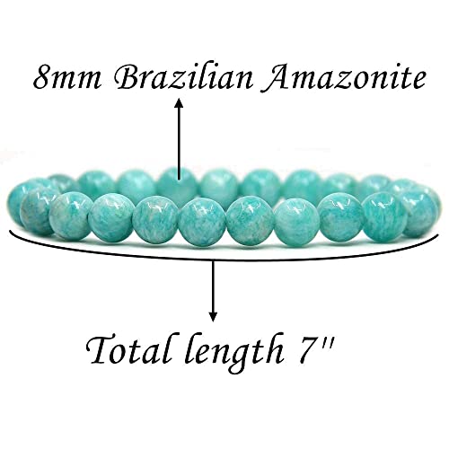 Angelstones Handmade Natural Healing Gemstone 8mm Round Beads Stretch Crystal Bracelet 7 Inch Unisex - color: Brazilian Amazonite