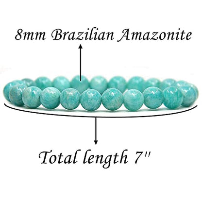 Angelstones Handmade Natural Healing Gemstone 8mm Round Beads Stretch Crystal Bracelet 7 Inch Unisex - color: Brazilian Amazonite