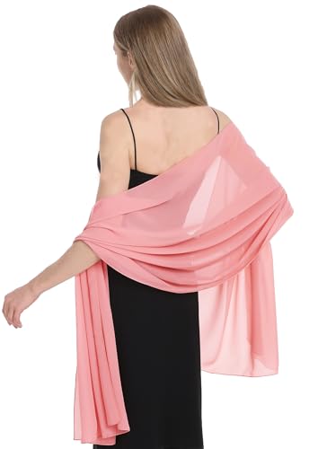 Chiffon Shawls and Wraps for Evening Dresses Women Elegant Soft Scarf Bridal Scarve Wedding Stole - color: Coral, size: Plus Size