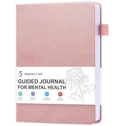 JUBTIC Mental Health Journal, Guided & Anxiety Journal with Mood & Habit Tracker, 90-Day Self Care Planner for Stress Relief with Monthly Summary