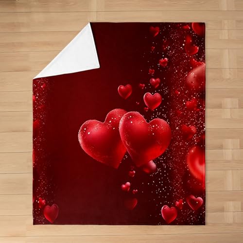 Red Love Pattern Flannel Blanket Romantic Style Fleece Throw Blanket Lightweight Soft Cozy Luxury Valentine's Day Fuzzy Blanket Romantic Style Bed Blanket for Sofa Bedroom All Season(Baby 30"x40") - color: Crimson, size: Baby
