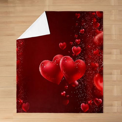 Red Love Pattern Flannel Blanket Romantic Style Fleece Throw Blanket Lightweight Soft Cozy Luxury Valentine's Day Fuzzy Blanket Romantic Style Bed Blanket for Sofa Bedroom All Season(Baby 30"x40") - color: Crimson, size: Baby