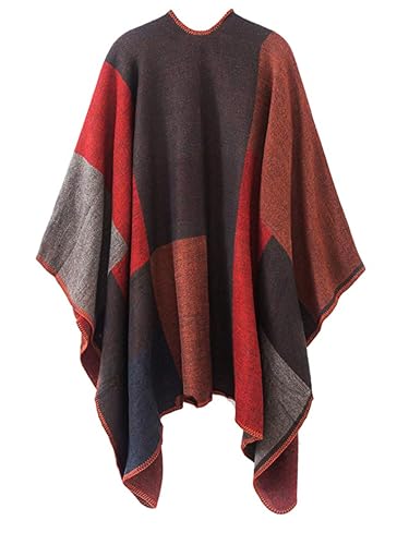 MissShorthair Women's Printed Shawl Wrap Fashionable Open Front Poncho Cape, Gift for Women - color: A-reddish Brown