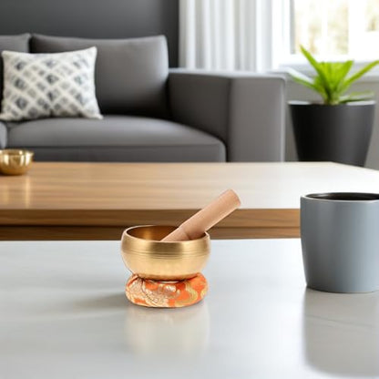 HEALLILY Nepal Hand-hammered Singing Bowl Set 8cm Copper Meditation Sound Bowl with Mallet, Cushion, and Carrying Bag for Yoga Mindfulness and Spiritual Relaxation