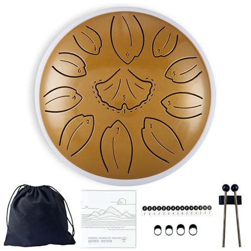 TUOKING Rain Drum for Outside Steel Tongue Drum 6 Inch 11 Notes C Key Handpan Drum for Adults and Beginners Sound Healing Musical Instrument for Meditation, Yoga, Music Lovers(Gold) - color: Gold, size: 6 Inch 11 Notes