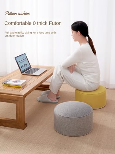 Large Thicken Floor Pillow Washable Cotton Linen Medication Cushion Round Tatami Seat Cushion for Yoga Living Room Balcony Room Party Decoration