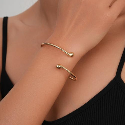 Sylph Gold Bracelets for Women, Chunky Bangle Bracelet Open Cuff/Teardrop Bangles Hypoallergenic Dainty Minimalist Jewelry for Everyday Wear - style: Gold Teardrop