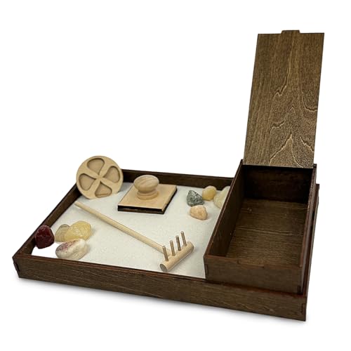 Wooden Zen Garden with Accessories Box | White Sand with Rake & Accessories | Minimalist Decor Gift for Relaxation | Great for Storing Tools and Other Items - color: White, size: Storage Box
