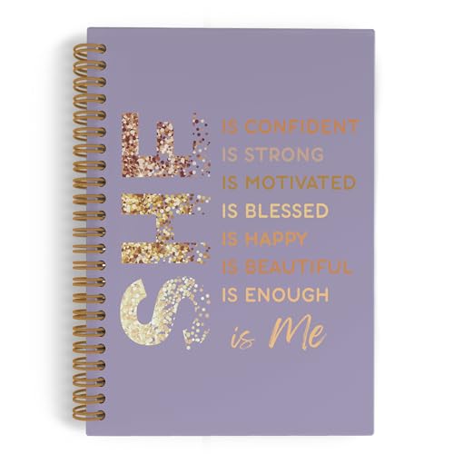 Purple Gold She Is Me Self Love Spiral Notebook, Inspirational Self Care Journal Notebook, Self Love Notebooks for School Work, Positive Office Supplies Gifts for Women Girls, 5.5x8.3 Inch - color: purple she, size: 5.5x8.3