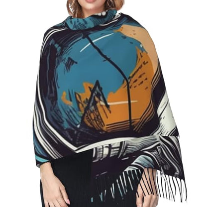Astronaut Sitting in Yoga Chakra Scarf for Women Warm Soft Scarves Fashion Fringed Shawl Casual Tassel Blanket Scarf - color: Astronaut Music Art.