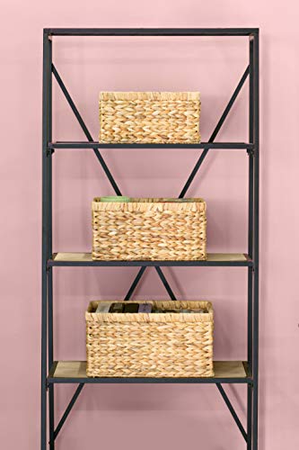 Natural Woven Water Hyacinth Wicker Rectangular Storage Bin Basket with Handles, Set of 3 - size: Set of 3