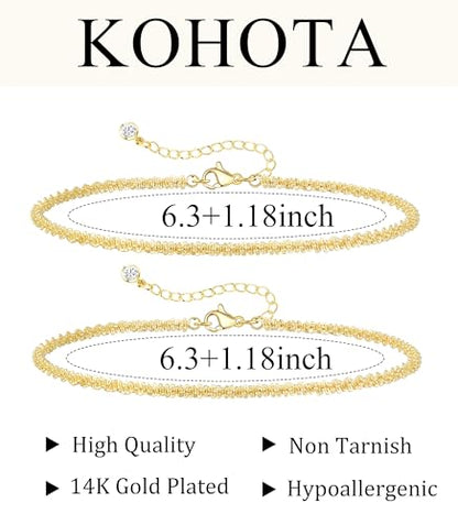 KOHOTA Silver Gold Bracelets for Women Trendy 14K Gold Plated Bracelet for Women Non Tarnish Dainty Stackable Layered Chain Heart Pearl Knot Beaded Bracelets Stack Set Charm Mothers Day Jewelry Gifts - color: E.Layered-gold