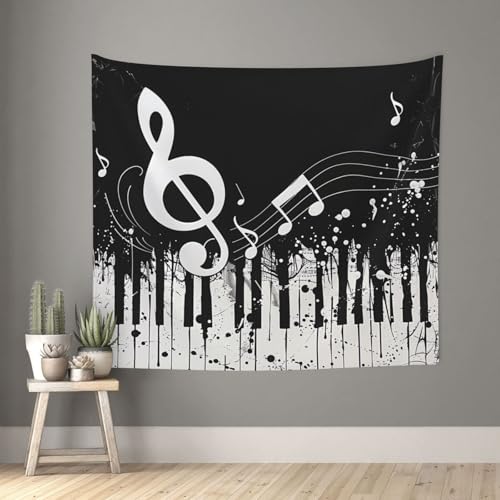 acvKGHW Black White Music Note Printed Indoor Decorative Wall Tapestry 60x51in - Soft Polyester Decorative Blanket for Home & Dorm Decor - color: Black White Music Note