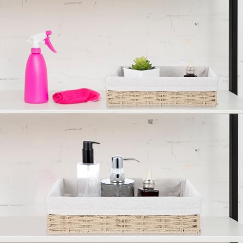 3 Pack Small Wicker Baskets for Organizing,Paper Rope Storage Basket，Desk Basket With Liner,Hand Towel Baskets, Baskets for Drawer Organizing, Toilet Tank Basket