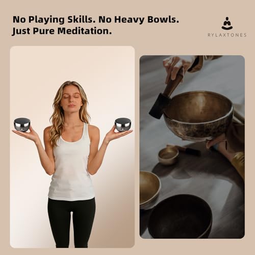 Electronic Tibetan Singing Bowl Portable 8 Healing Frequencies 396Hz-963Hz 6 Timer USB-C Rechargeable Bowl Meditation Device Set for Yoga Relaxation Stress with Portabl Travel Carrying Case