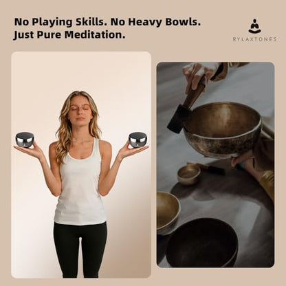 Electronic Tibetan Singing Bowl Portable 8 Healing Frequencies 396Hz-963Hz 6 Timer USB-C Rechargeable Bowl Meditation Device Set for Yoga Relaxation Stress with Portabl Travel Carrying Case