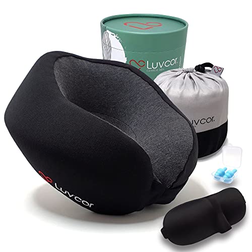 Premium Quality Memory Foam Travel Neck Pillow Bundle - Best Ergonomic Pillow for Airplane Travel, car Ride, Sleeping. Comes with Eye mask, earplugs and Storage Bag.(Stealth Black) - color: Stealth Black