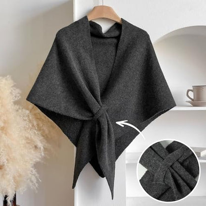 RIIQIICHY Shawl Wrap Women Pashmina Triangle Cape Knit Sweater Scarf for Fall Winter Fashion Accessory - color: Grey