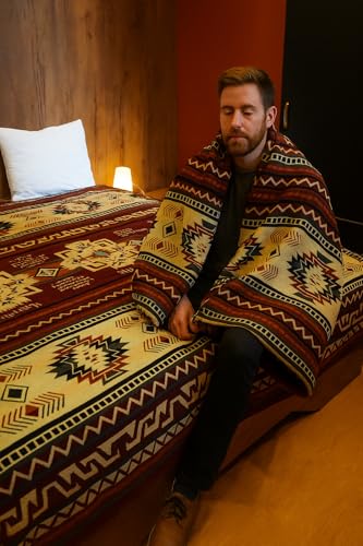AHUAY Premium Hypoallergenic Alpaca Wool Blanket – Ultra Soft Warm Lightweight Andean Geometric Throw, Handmade in Ecuador (Red, Throw) - color: Rojo, size: Throw (47" x 78")