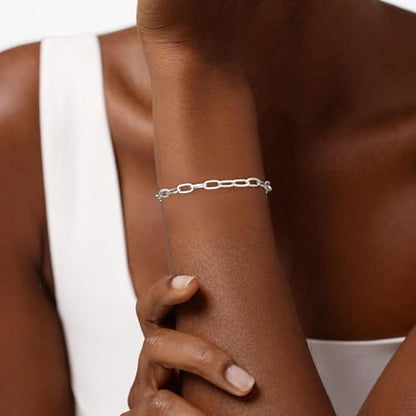 S925 Sterling Silver Paperclip Chain Bracelets for Women - Sterling Silver Paperclip Chain Bracelet Handmade Jewelry Gold Bracelets for Women 8"