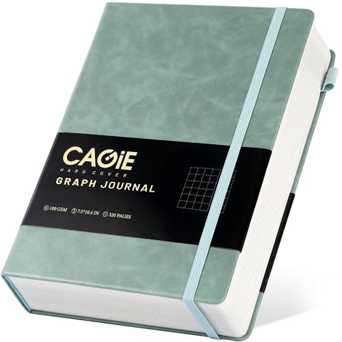 CAGIE Graph Notebook 320 Pages 100 GSM Paper Graphing Grid Journal B5 Hardcover Leather Quad Ruled Notebooks for Engineering, Math, Work, Green - color: Green, style: Graph B5