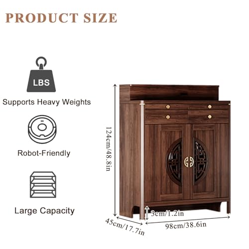 Personal Shrine Altar Table, Solid Wood Frame Buddhist Altar Cabinet, Meditation Prayer Table with Drawer (Brown, 98cm/38.6in) - size: 98cm/38.6in