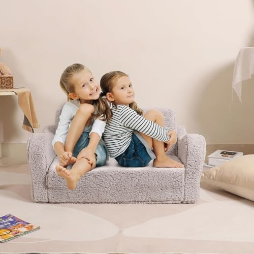 MOMCAYWEX Kids Sofa, 2-in-1 Flip-Out Foam Couch, Soft Play Lounge Chair for Toddlers and Children, Extra Wide, Grey - color: Grey, size: Large