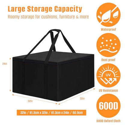 LYHNMW Outdoor Cushion Storage Bag, 600D Oxford Fabric Waterproof Extra Large Patio Furniture Bag, Cushion Organizer Bag with Zipper & Padded Handle(32"L x 32"W x 24"H) - size: 32"L x 32"W x 24"H